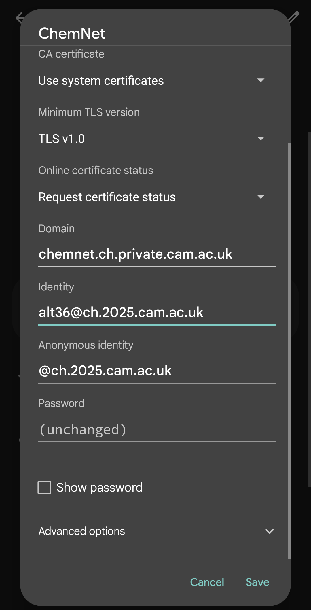 Authorisation settings
